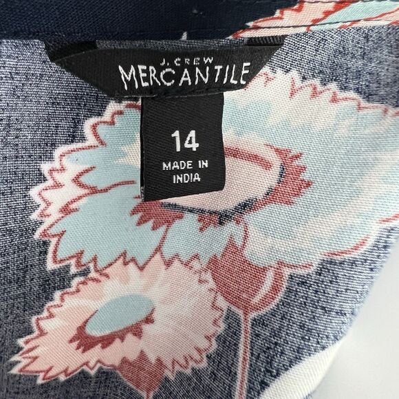 J Crew Size 14 Navy Blue Floral Print Ruffle Faux Wrap Dress Casual - Picture 6 of 7